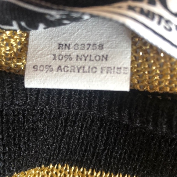 VINTAGE 70s 80s San Remo by Laura Knits Black Gold Stripe Short Sleeve Sweater - Picture 7 of 8